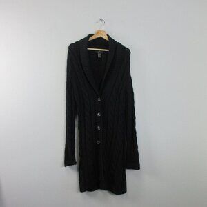 Pure Cashmere Women's Cardigan M Black Knit Long Cable 100% Luxury 502